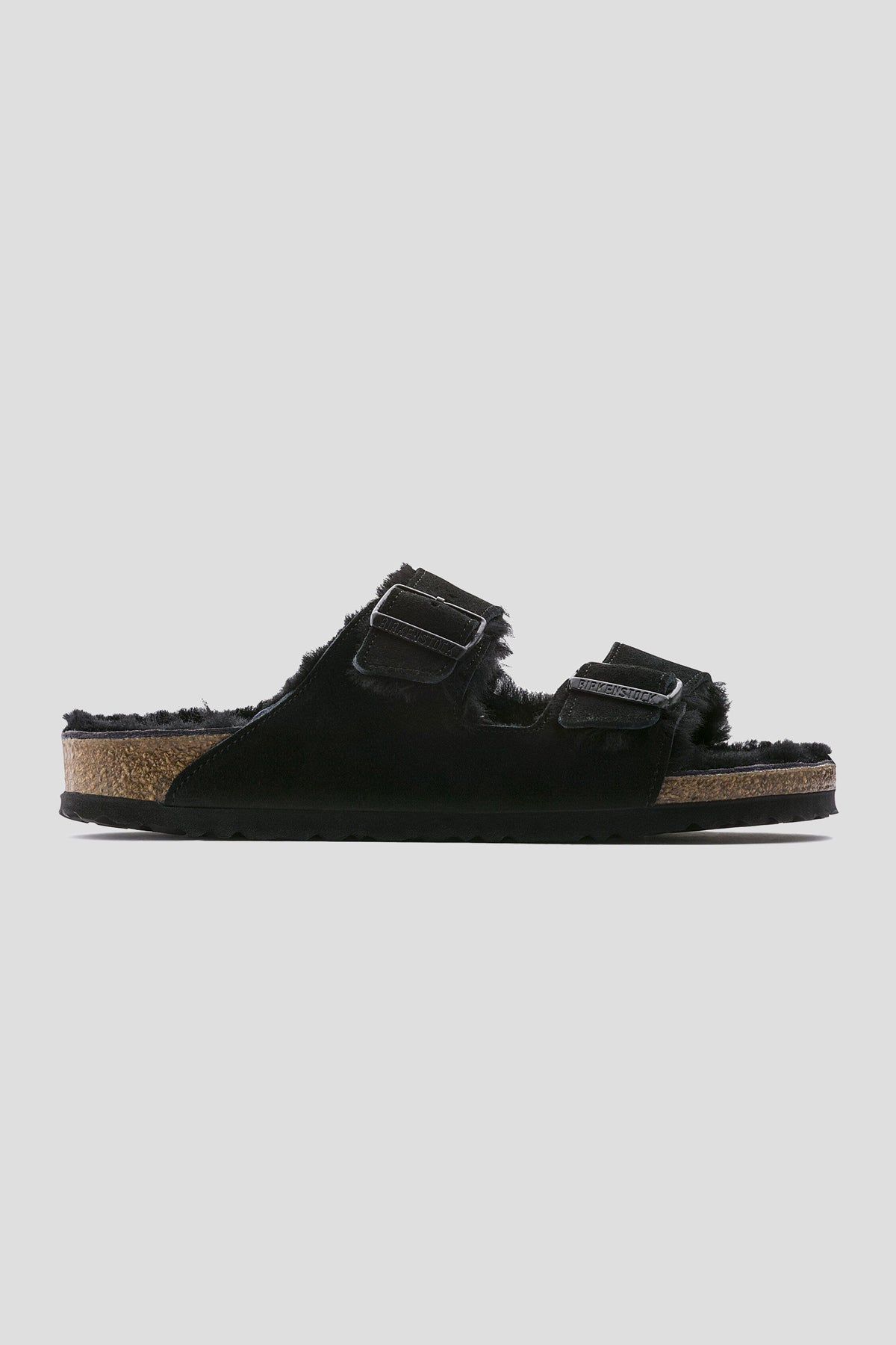 Birkenstock Arizona Suede Shearling Sandals in Black – Drama Club