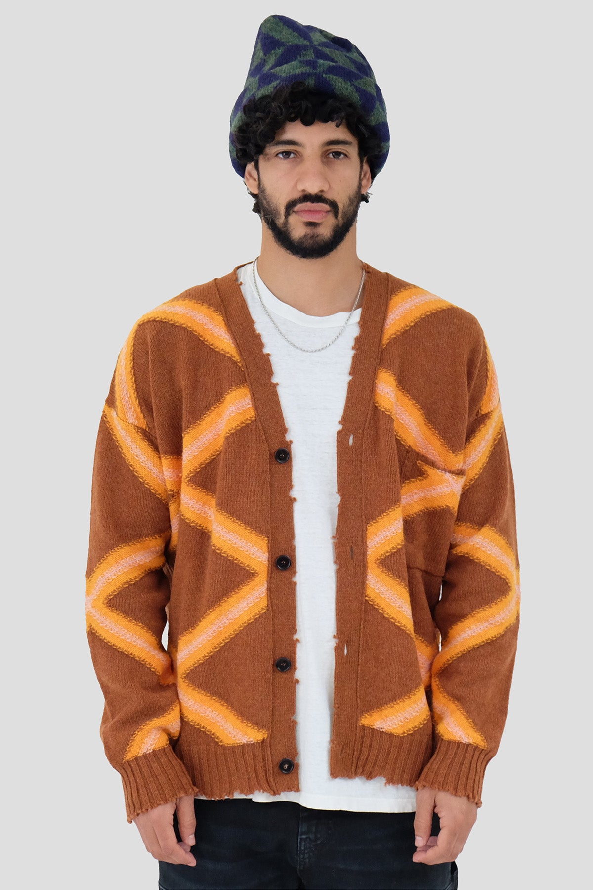 Broken Wool Argyle Cardigan