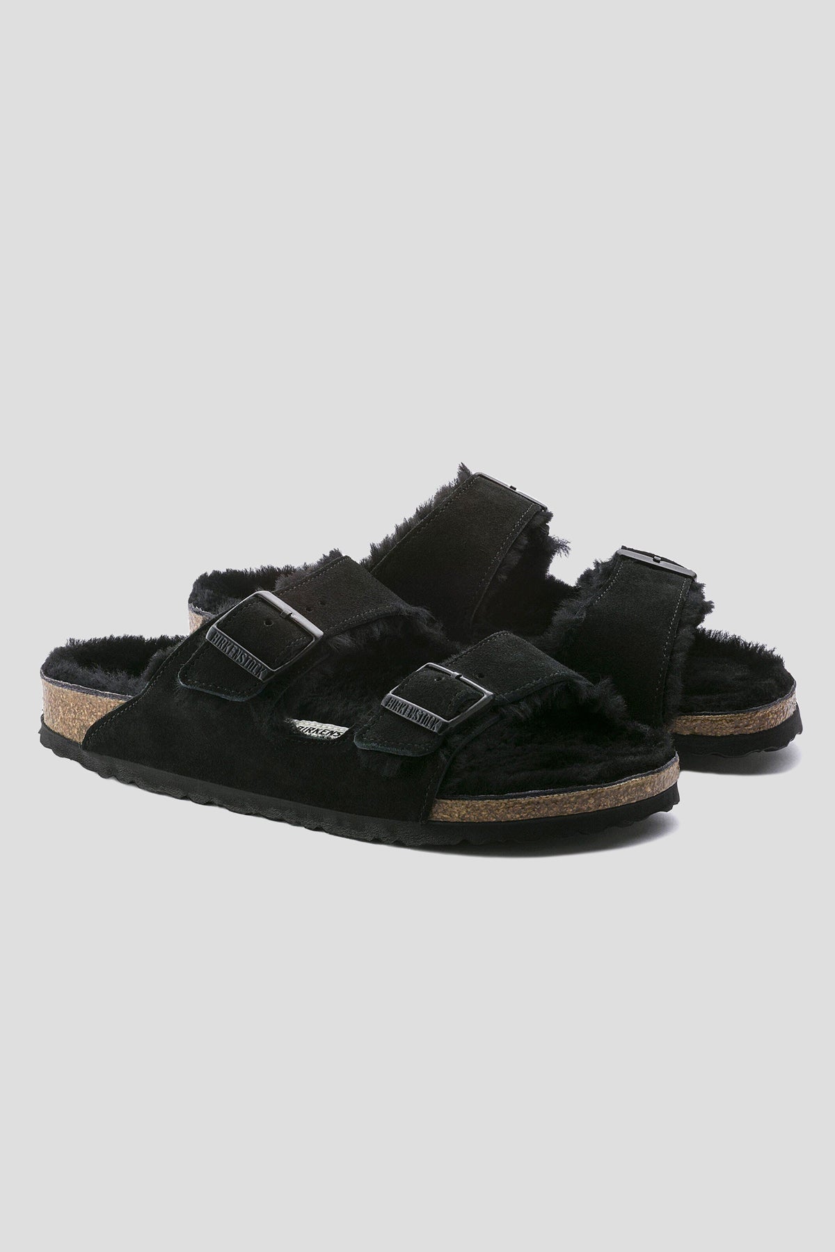 Birkenstock Arizona Suede Shearling Sandals in Black – Drama Club