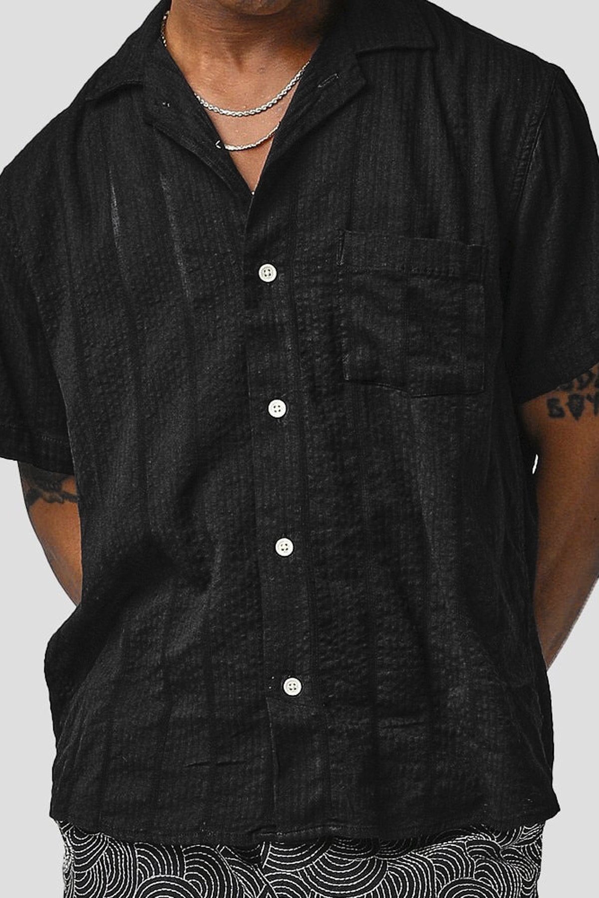 Striped Seersucker Camp Shirt
