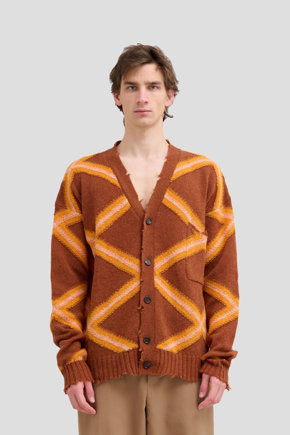 Broken Wool Argyle Cardigan