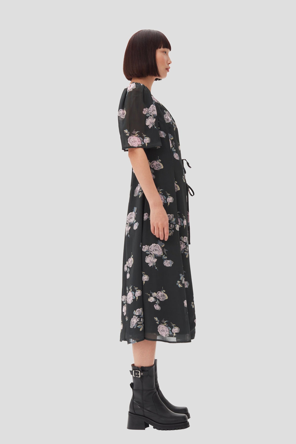 Fluid Crepe Wrap Midi Dress