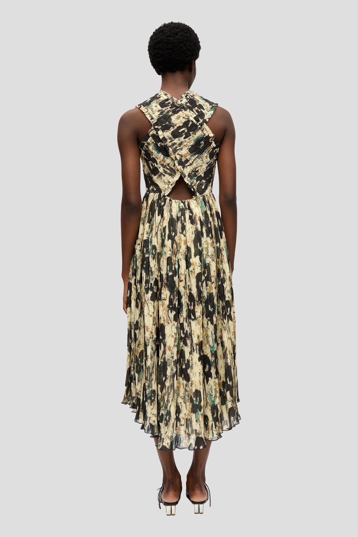 GANNI Printed Pleats Smock Midi Straps Dress in Afterglow