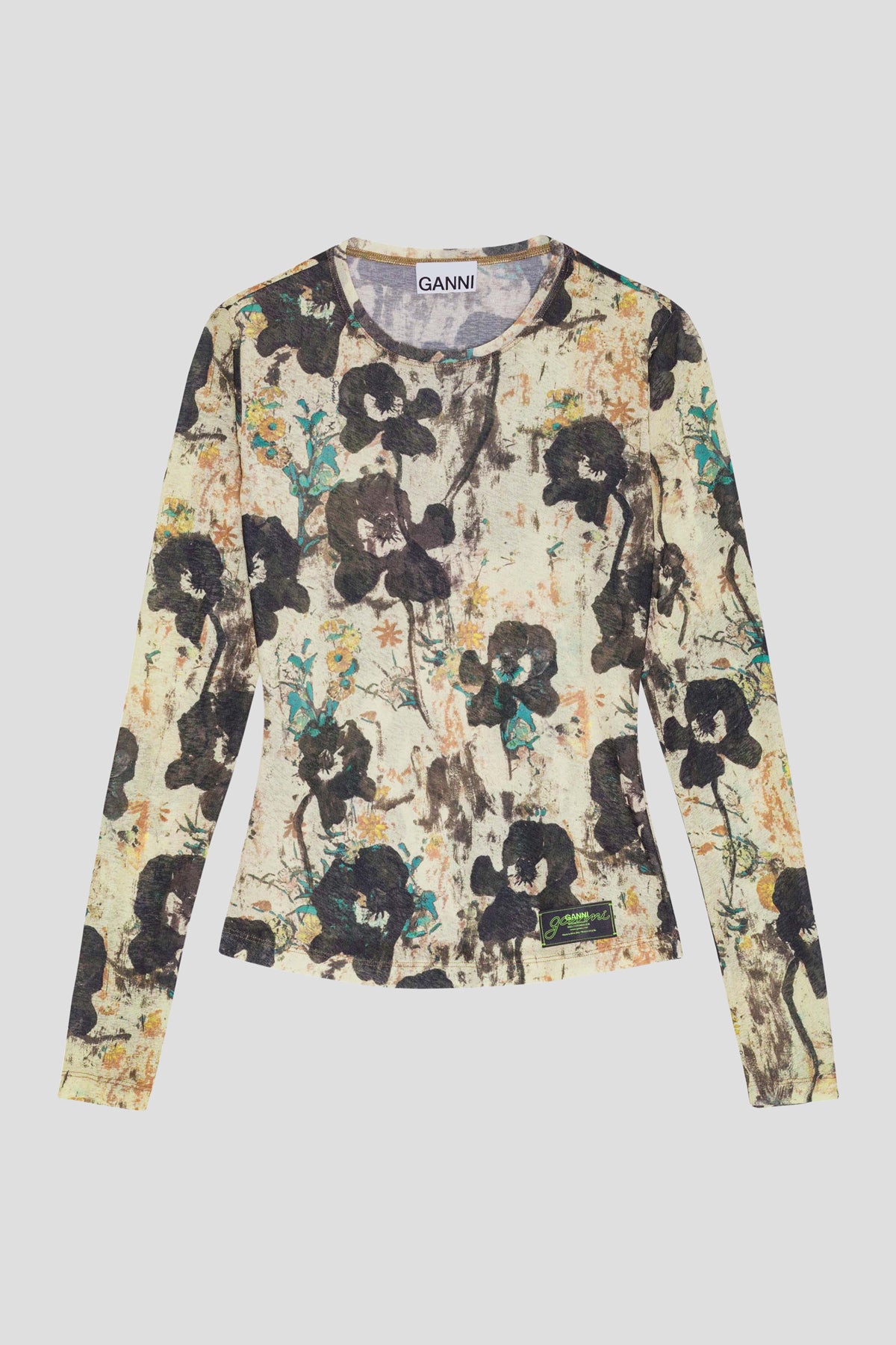 Printed Marl Mesh Long Sleeve Top