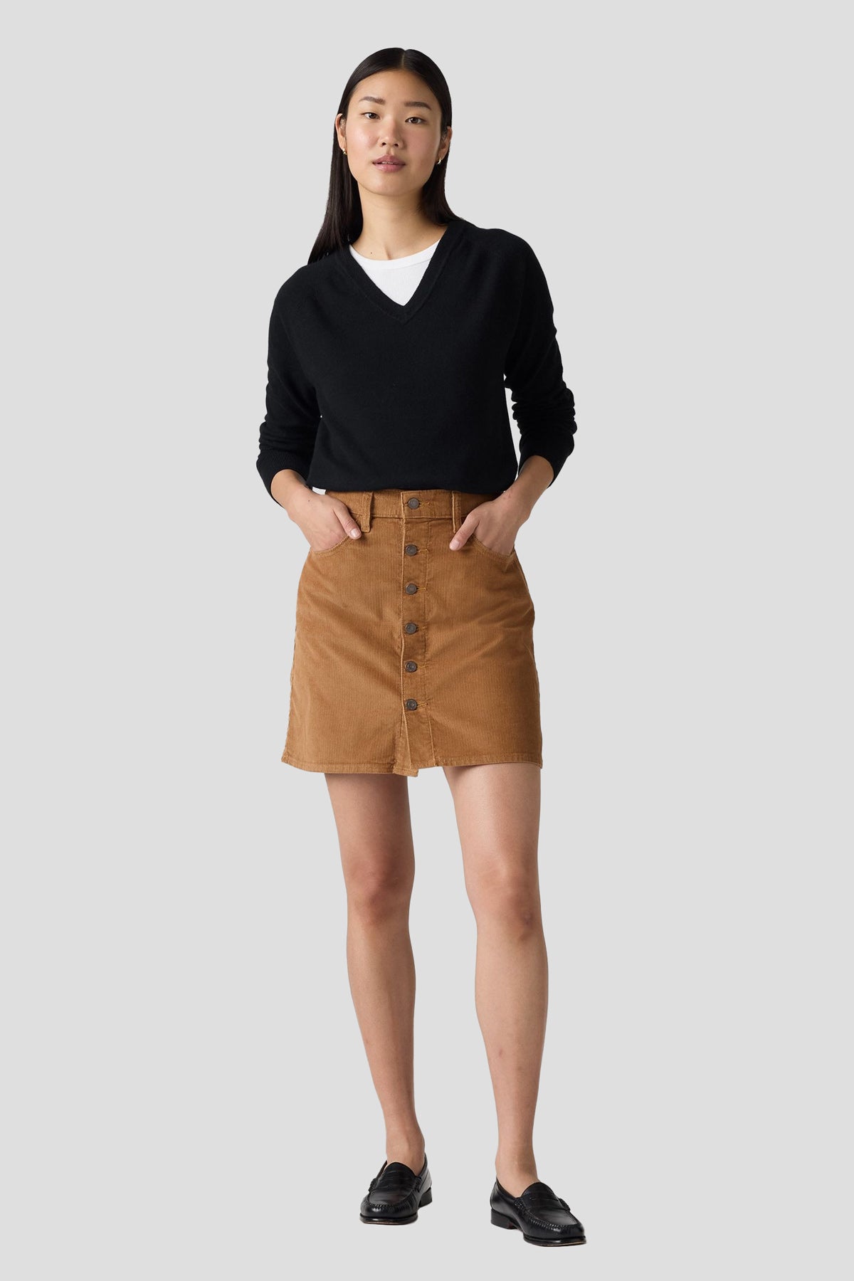 Retro Cord Button Skirt