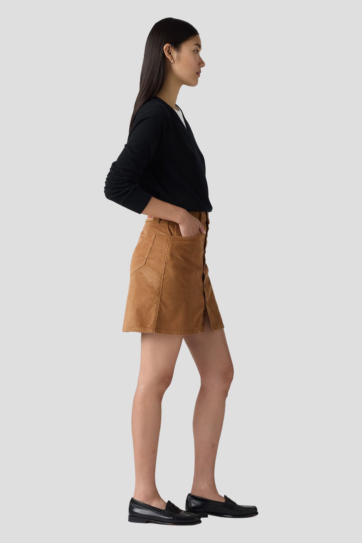 Retro Cord Button Skirt