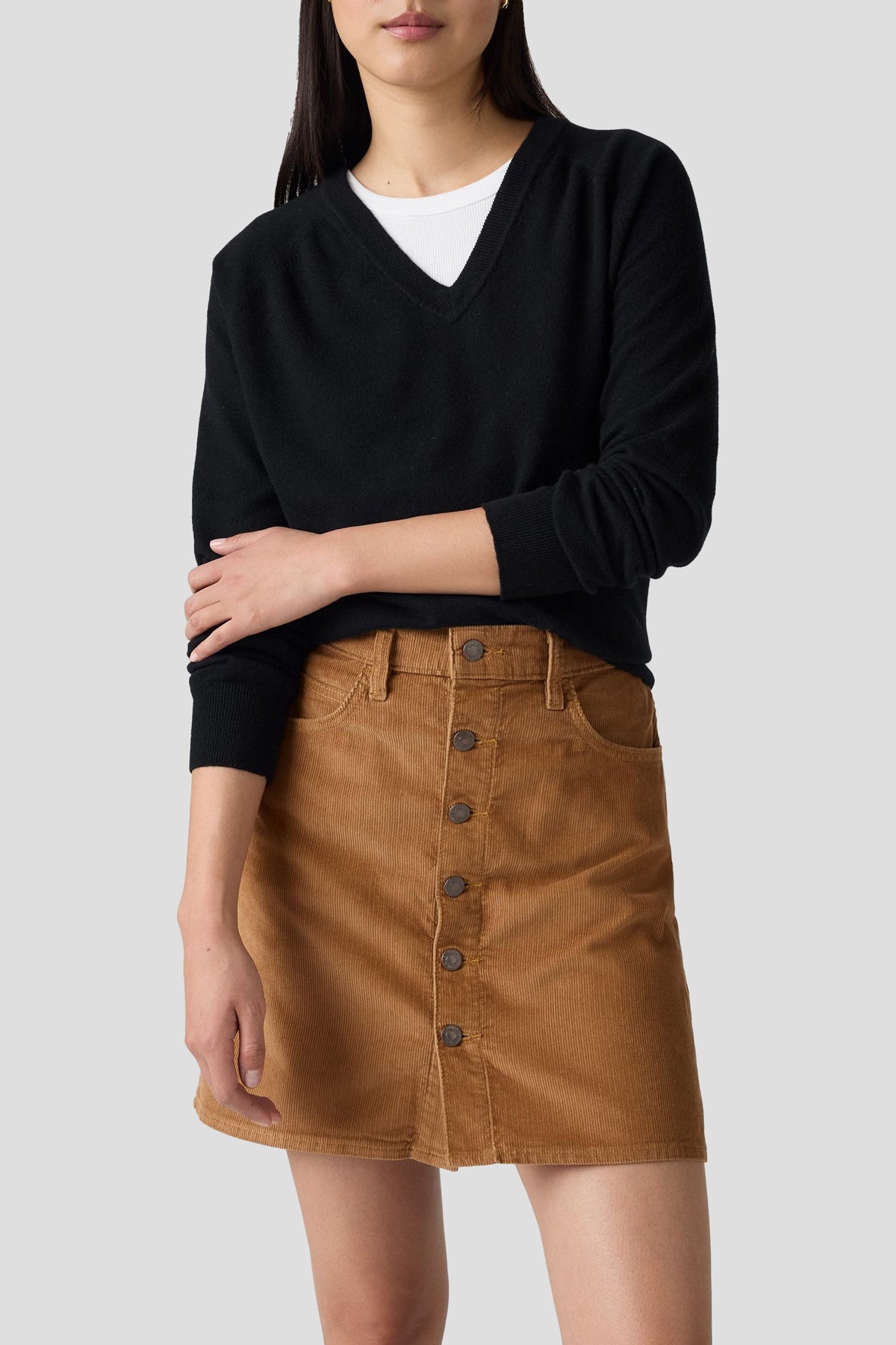 Retro Cord Button Skirt