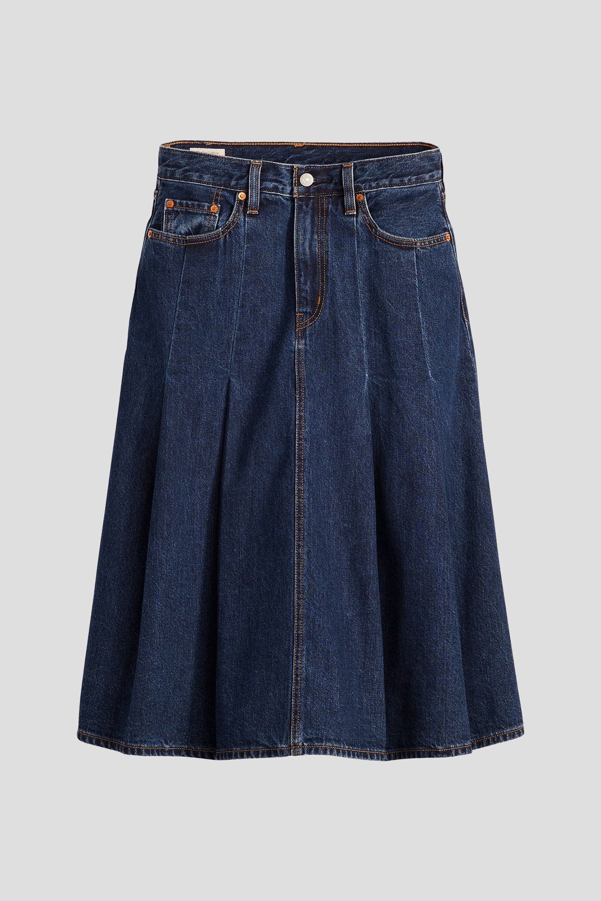 Pleated Denim Midi Skirt